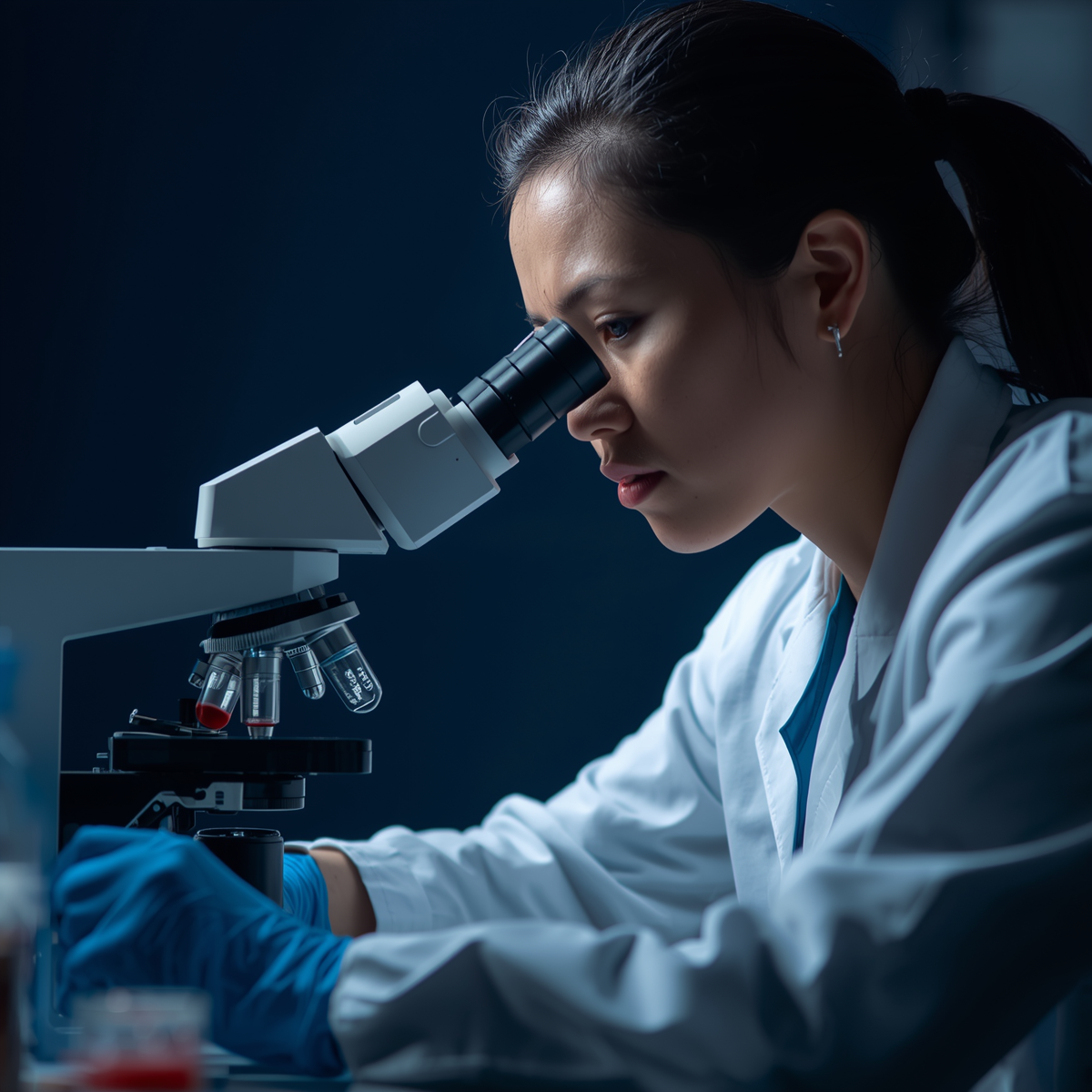 Filipino medical technologist examining blood samples under microscope for MTLE hematology reviewer Philippines 2026