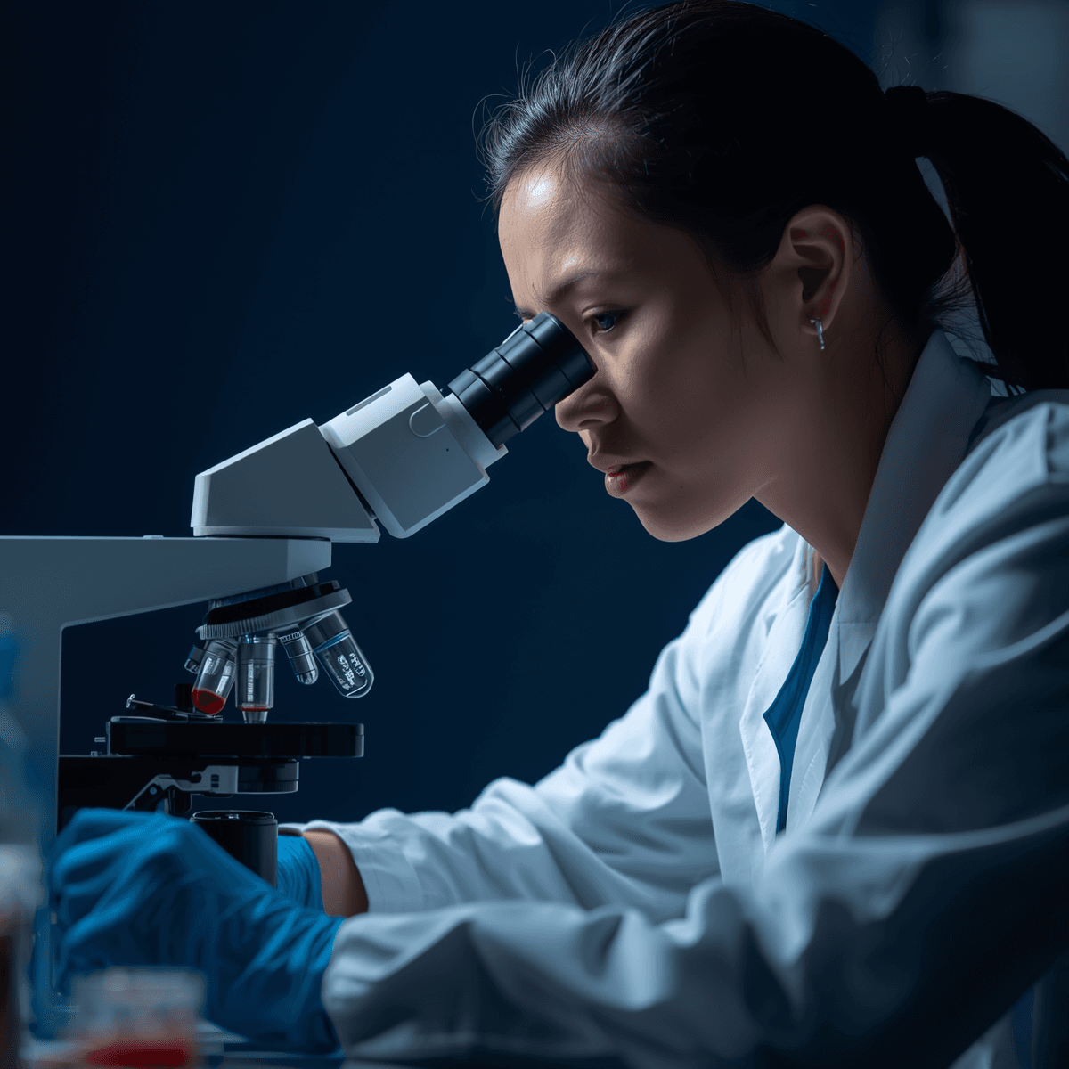 Filipino medical technologist examining blood samples under microscope for MTLE hematology reviewer Philippines 2026