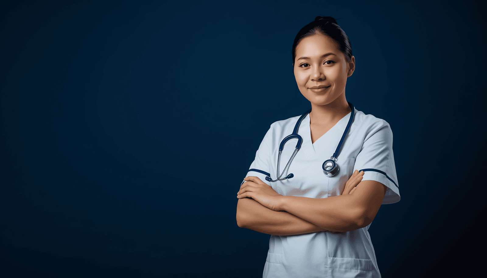 Filipino nurse in white uniform with stethoscope for PNLE coverage 2026 nursing board exam Philippines