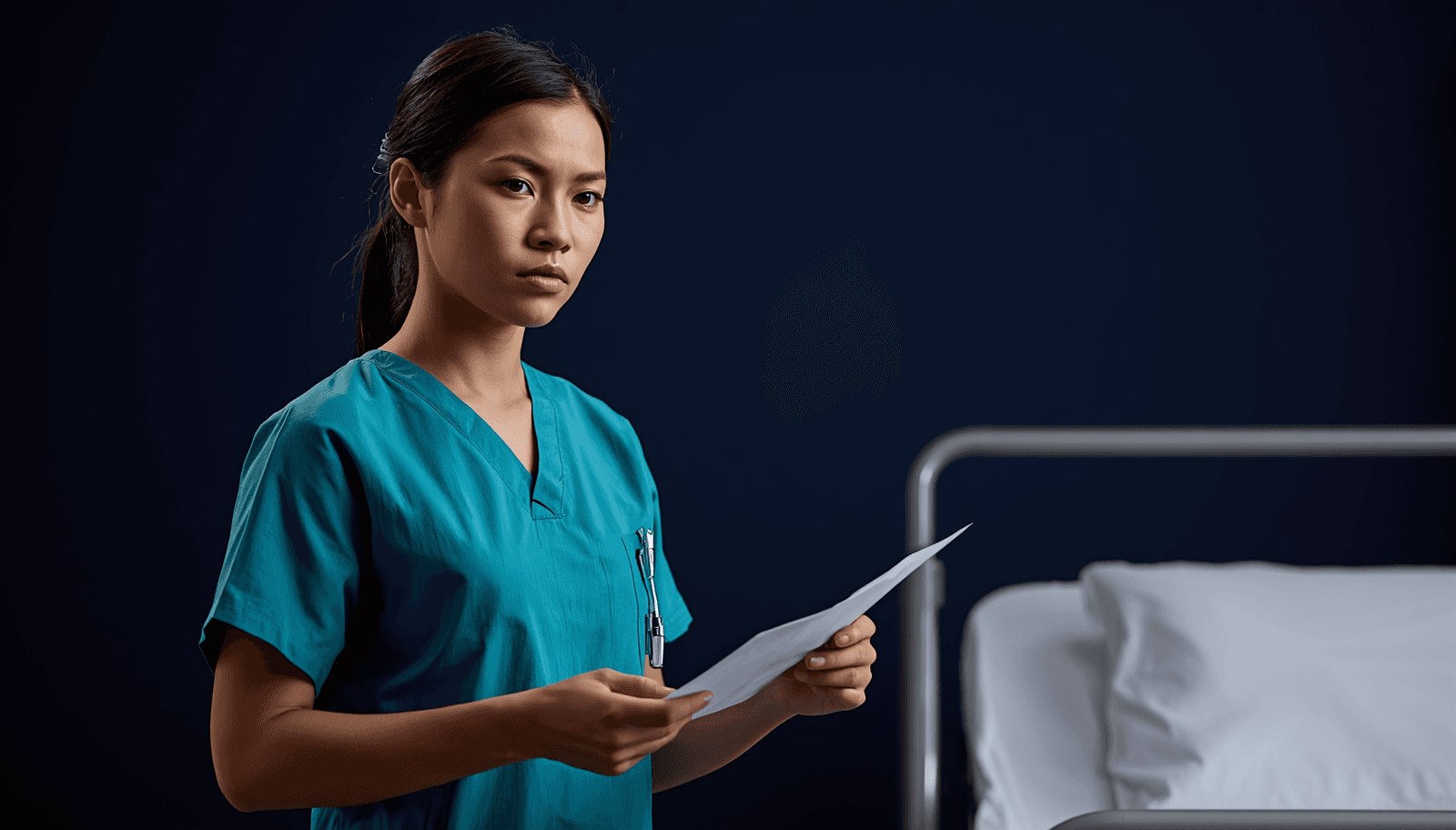 Filipino nurse in teal scrubs holding patient chart in hospital ward for NLE medical surgical nursing reviewer Philippines 2026