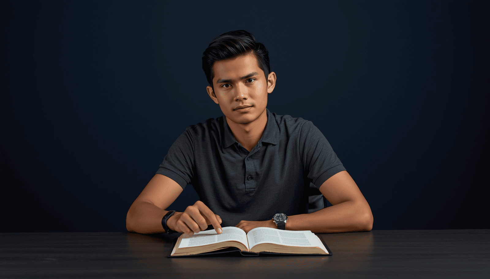 Young Filipino male professional at desk with book for PRC board exam study while working full-time guide Philippines 2026